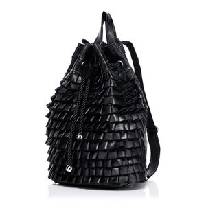 Only 2 Left - Final Sale Genuine Ruffle Black Leather Backpack